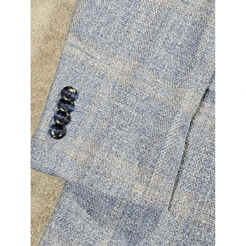 Tommy Hilfiger THFLEX Mens Light Blue Plaid Sport Coat Blazer 46R New